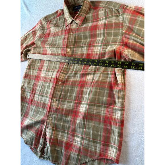 Polo Golf Ralph Lauren Mens Large Cotton Button Down Plaid Neutral Long Sleeve - Picture 4 of 7